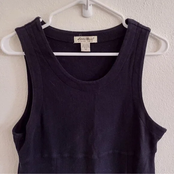 Vintage Eddie Bauer Dress Womens XS Cotton Stretchy Black Maxi Sleeveless - Picture 3 of 8
